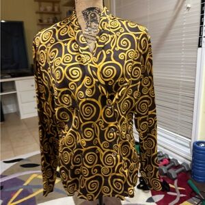 Escada vintage Black and Gold double breasted  silk Shirt size 40 German